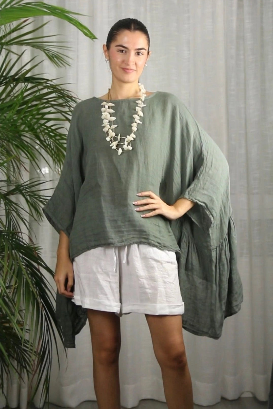 100% Linen Poncho Style Blouse