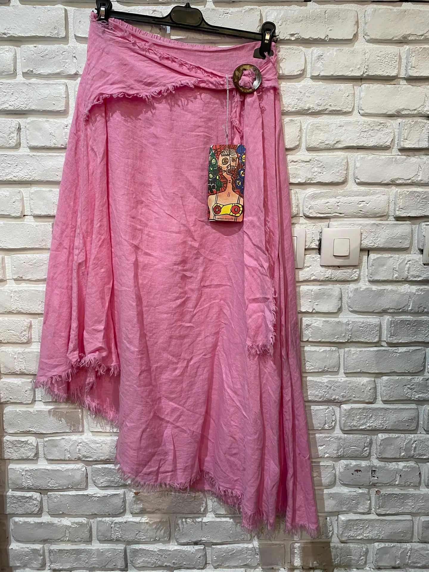 Linen Skirt with Fringe Edges