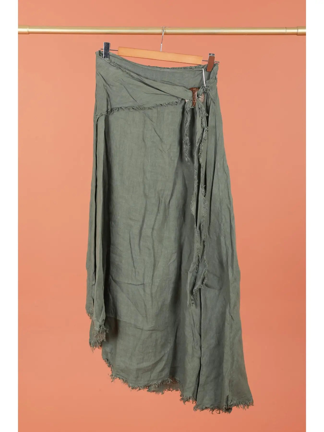 Linen Skirt with Fringe Edges