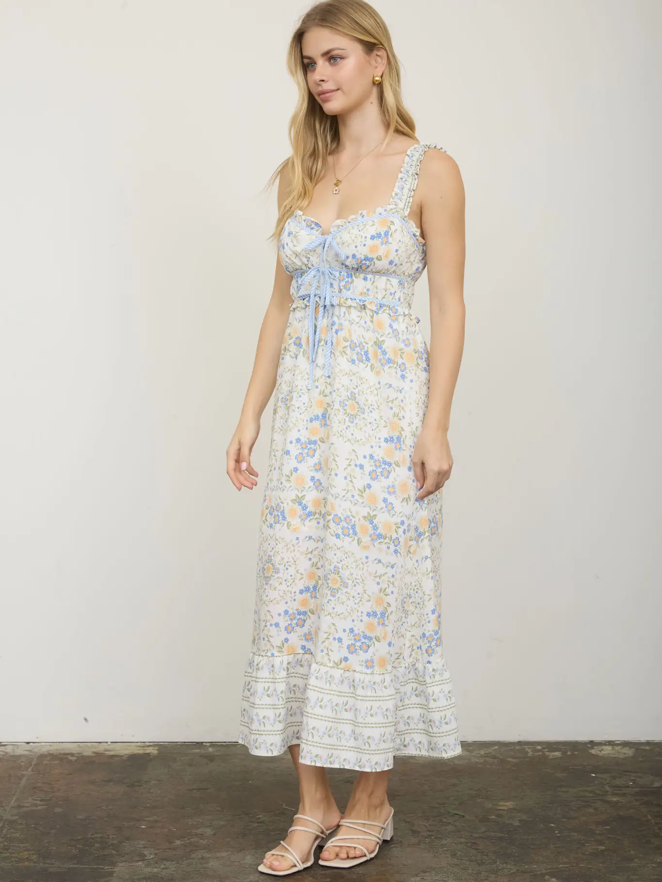 Border Floral Midi Dress