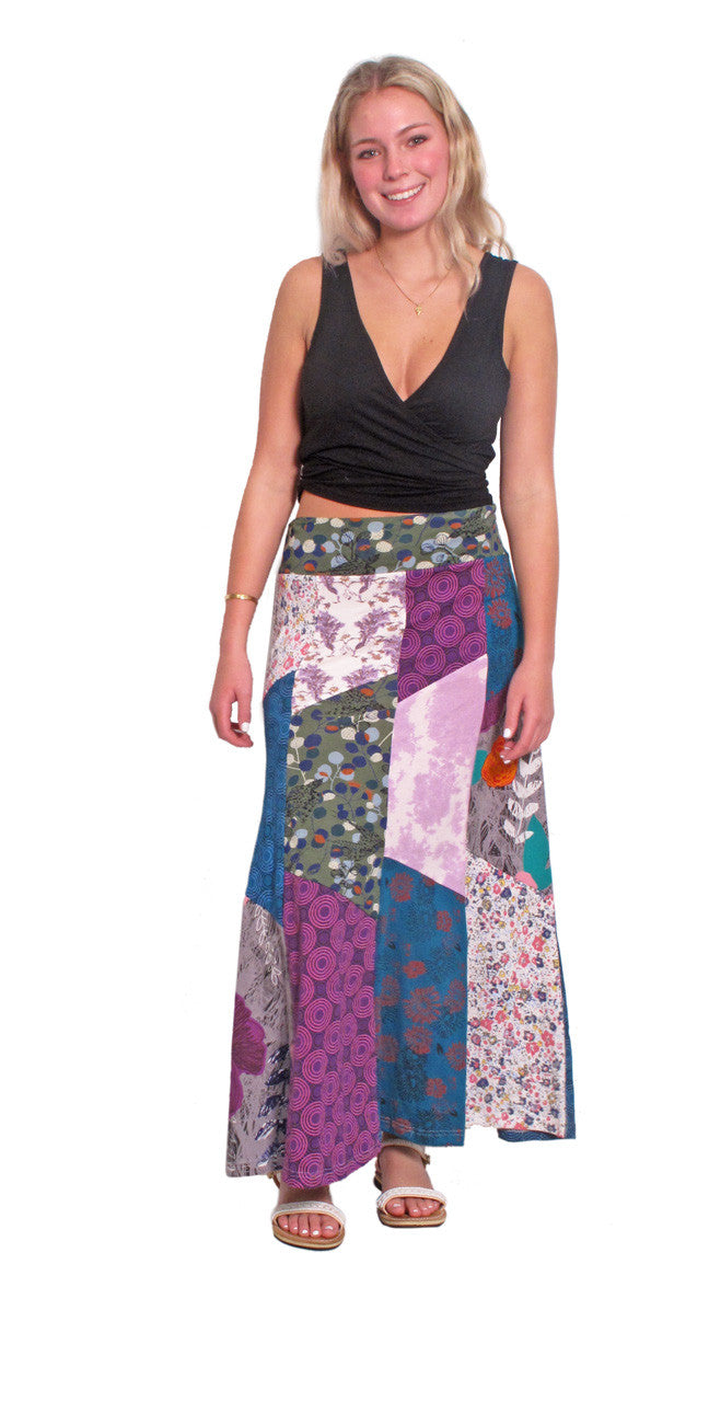 Print Cotton Long Patchwork Skirt