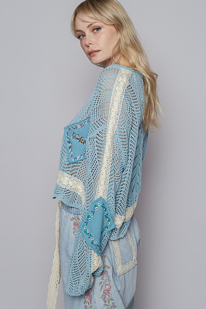 Cropped Crochet Patch Sweater