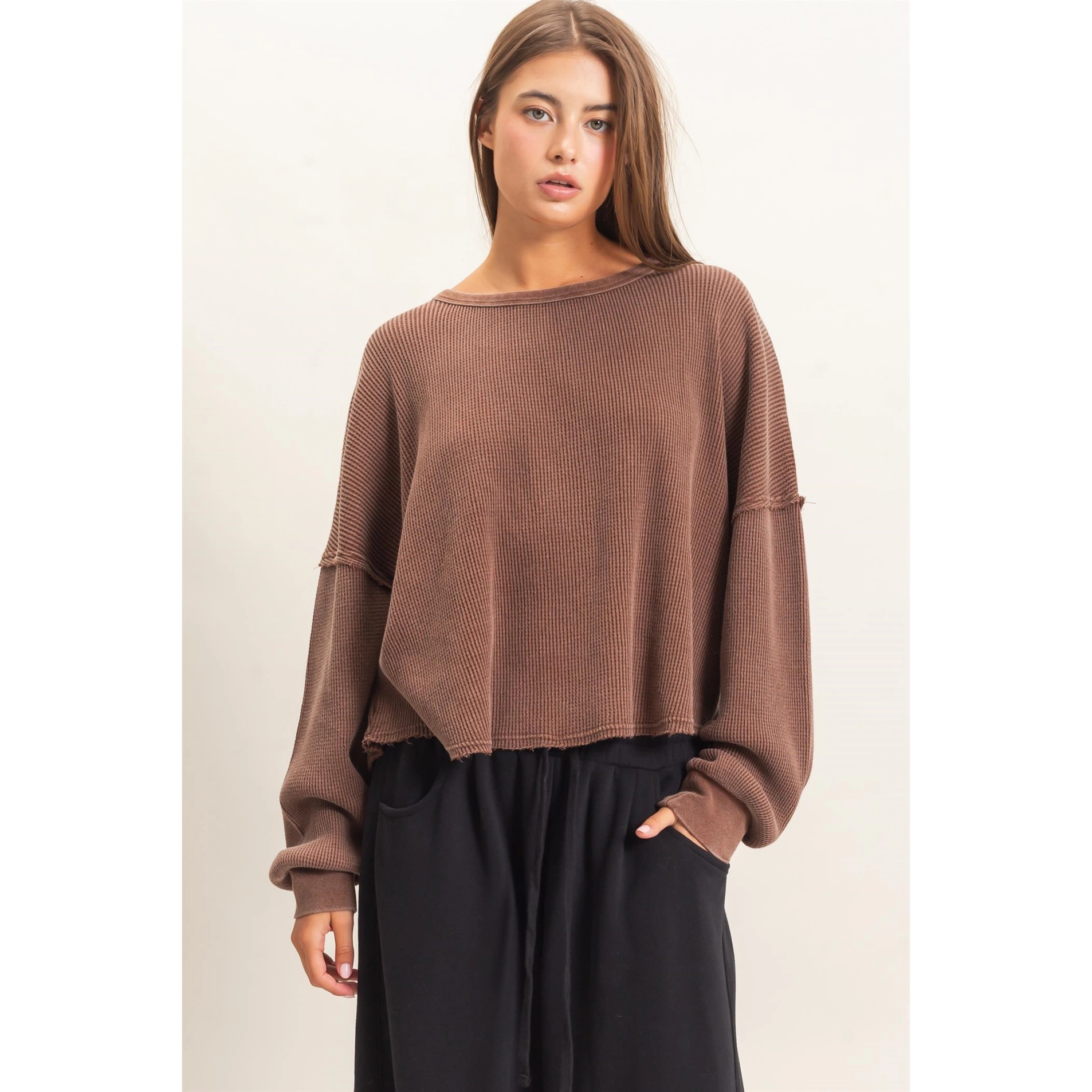 Mineral Wash Waffle Oversized Top