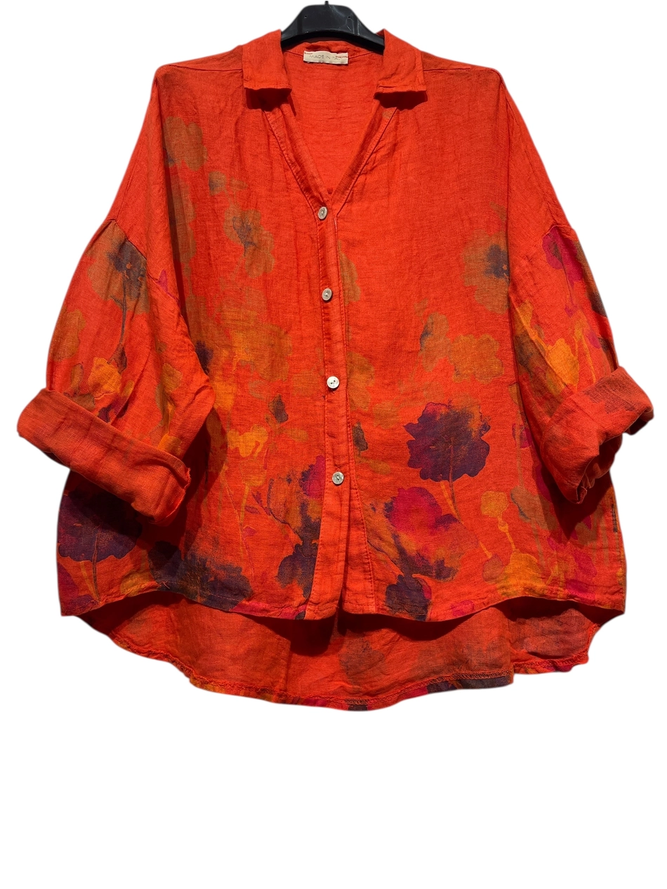 Floral Linen Button Down Shirt