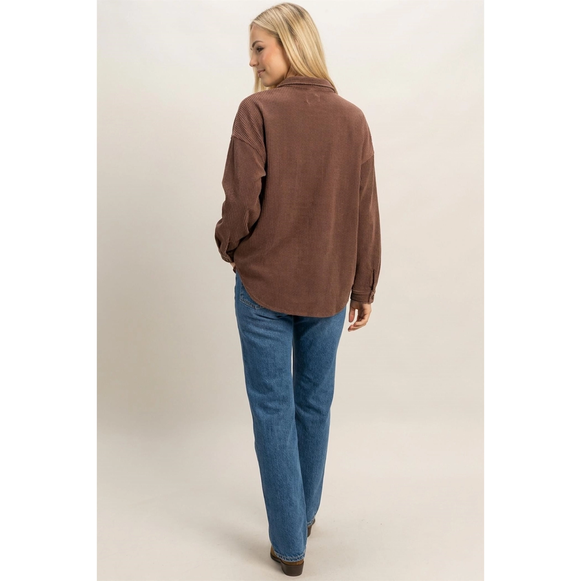 Mineral Wash Waffle Knit Button-Up Jacket