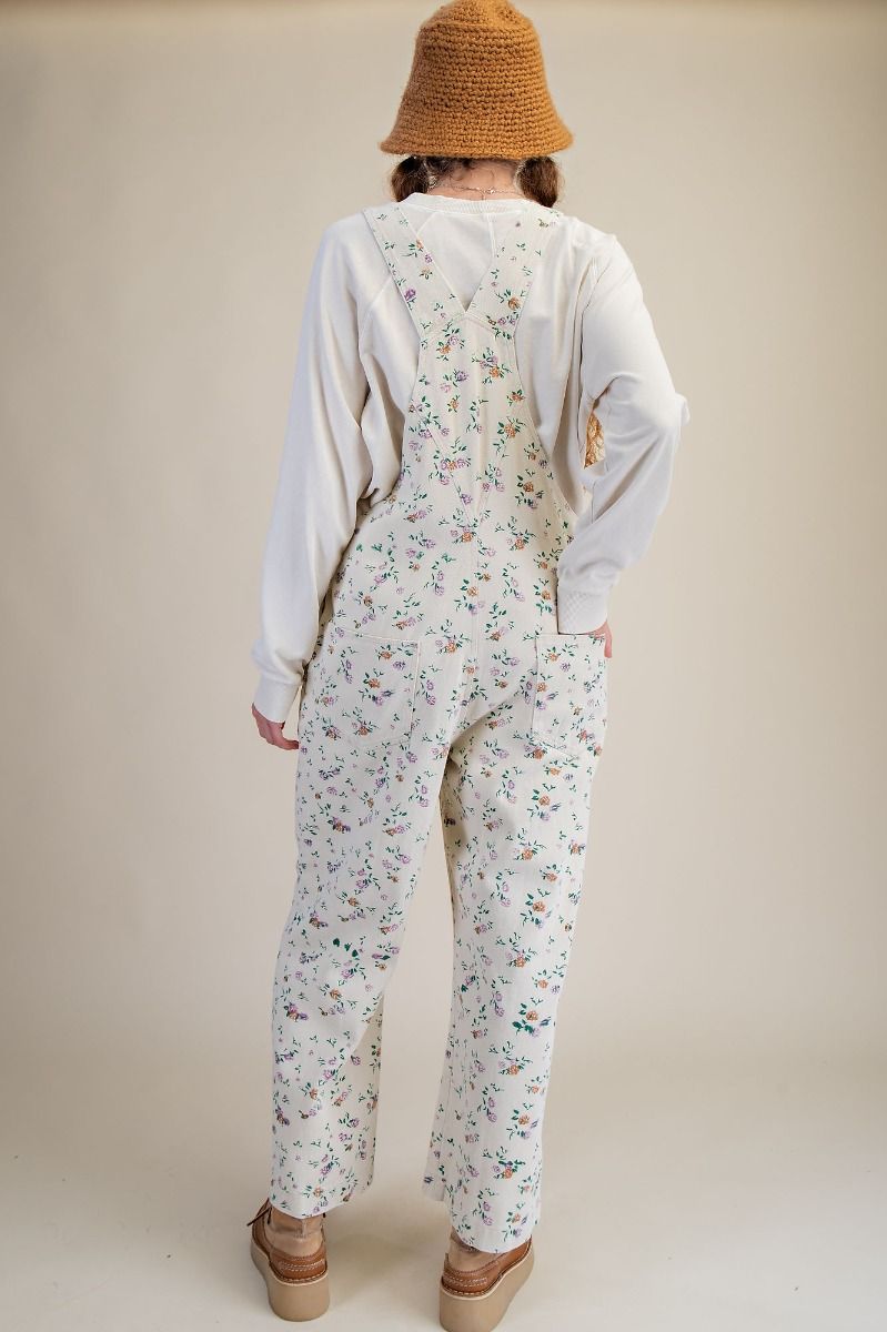 Floral Print Mineral Washed Cotton Twill Overalls