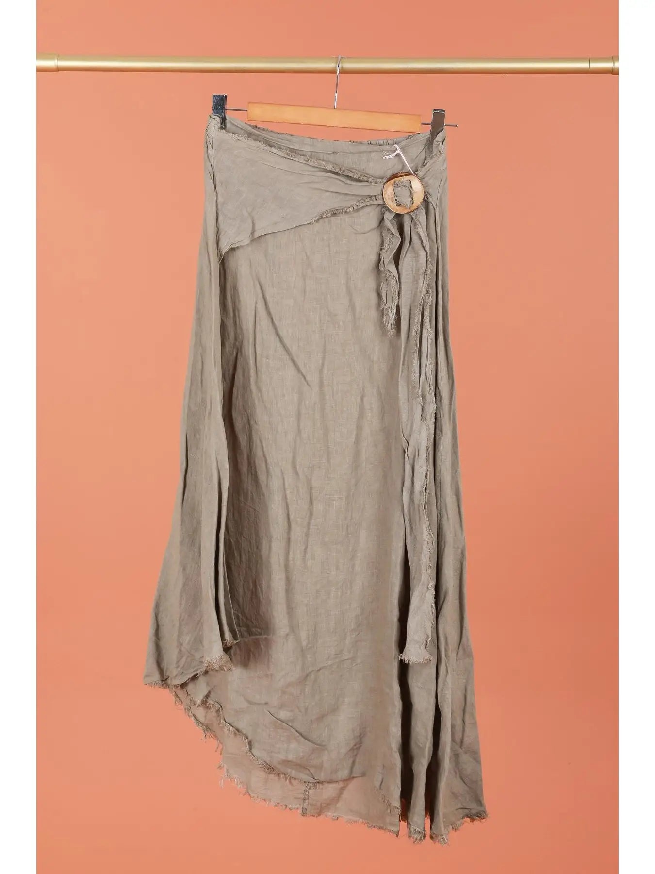 Linen Skirt with Fringe Edges