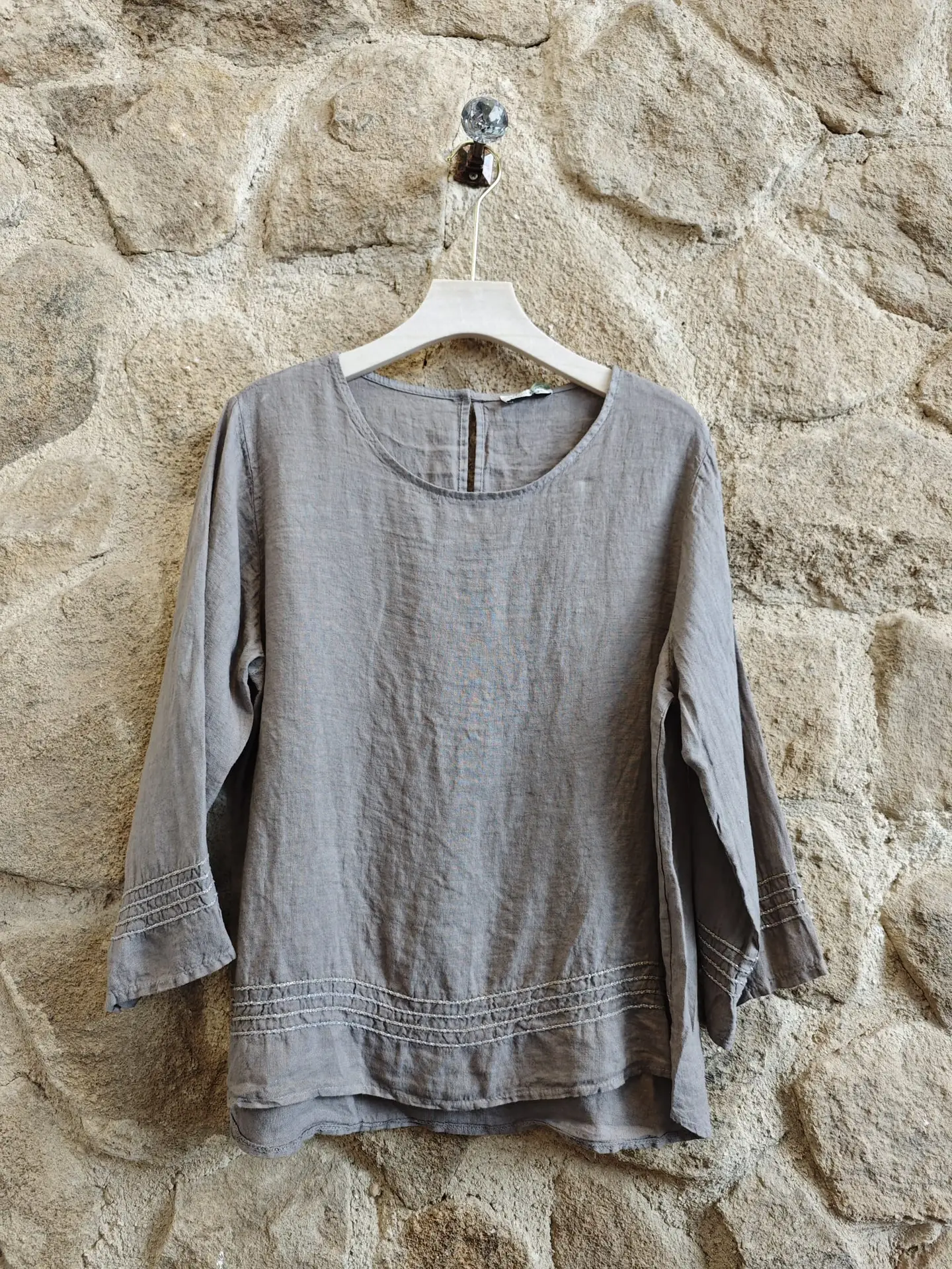 100% Linen Blouse with Trim Detail