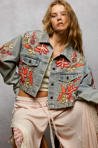 Beaded Embroidered Jean Jacket