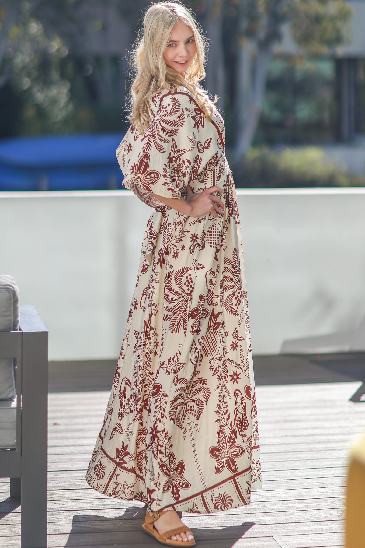 Kimono Sleeve Print Maxi Dress