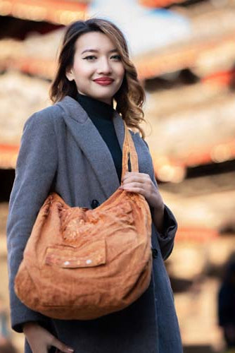 Light Brown Stonewashed Hobo Bag