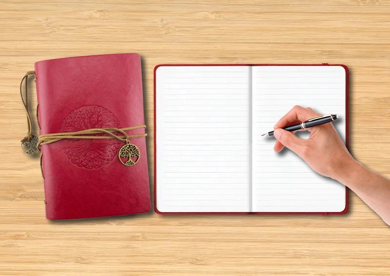 Tree of Life Leatherette Journal -Red