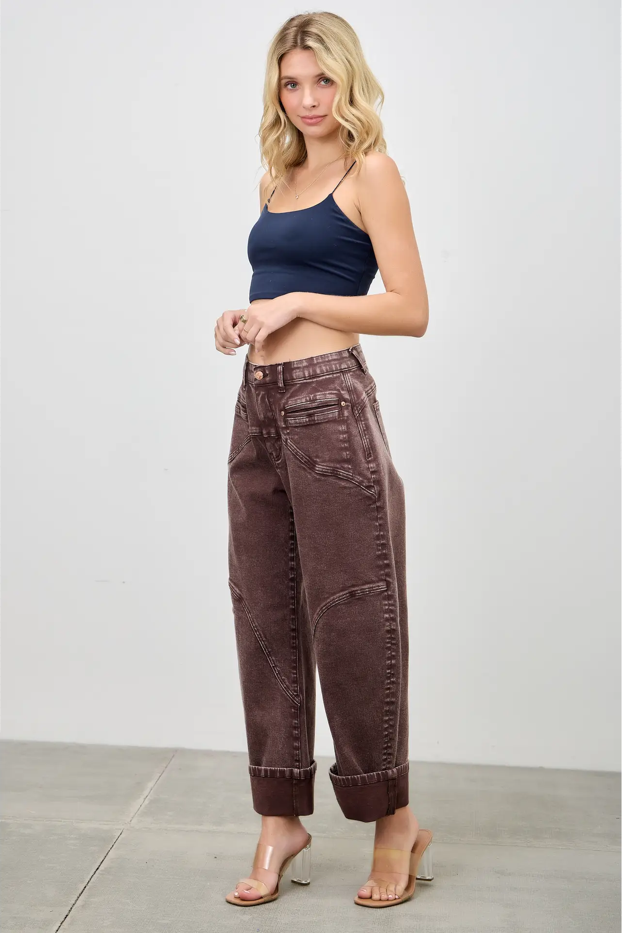 High Rise Colored Western Barrel Jeans