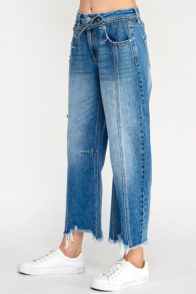 HIgh Rise Barrel Jeans with Tie Belt