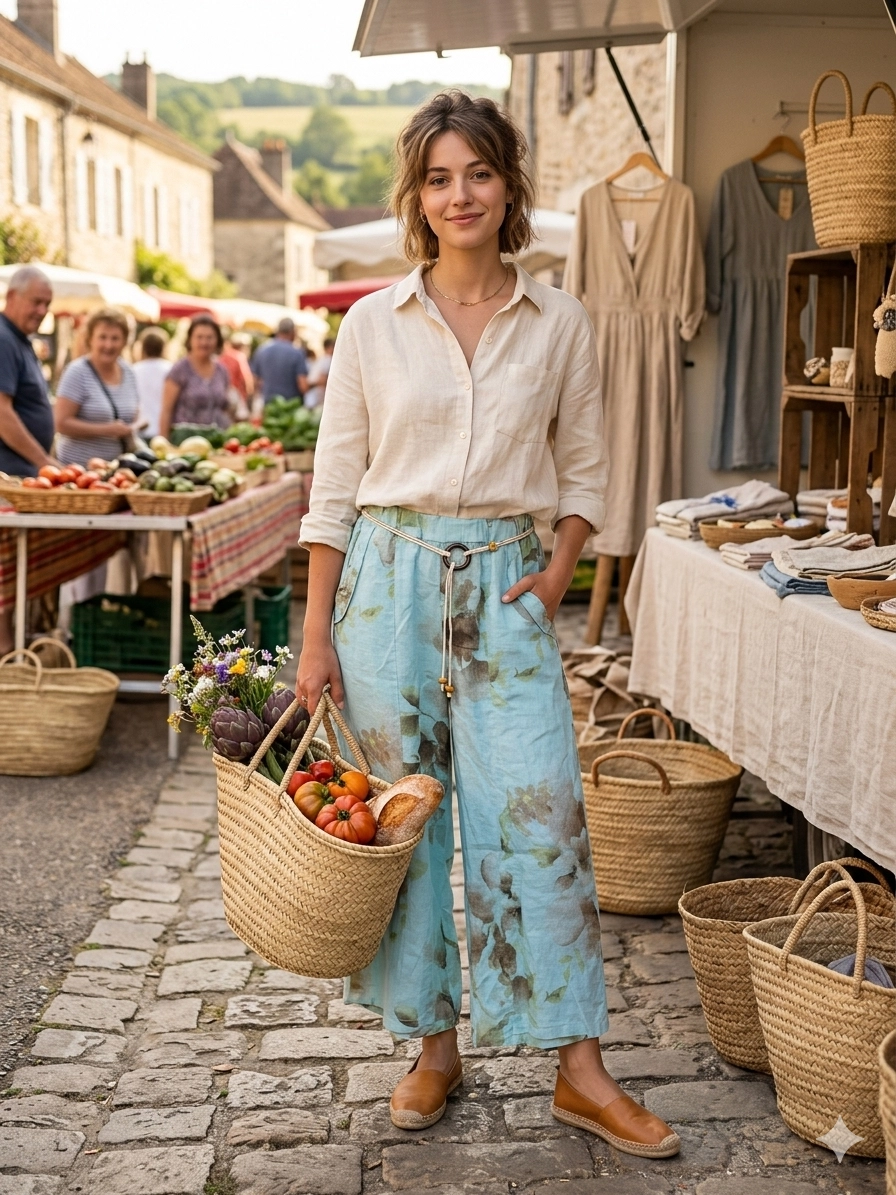 Floral Wide Linen Pants