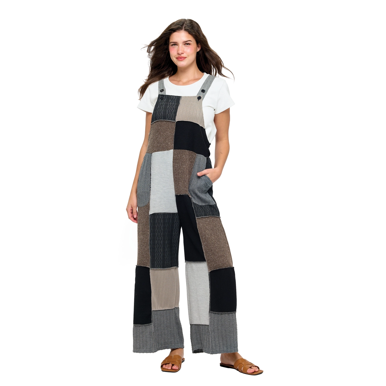 Color-block Ribbed Patchwork Overall