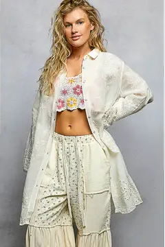 Floral Embroidered Button Shirt