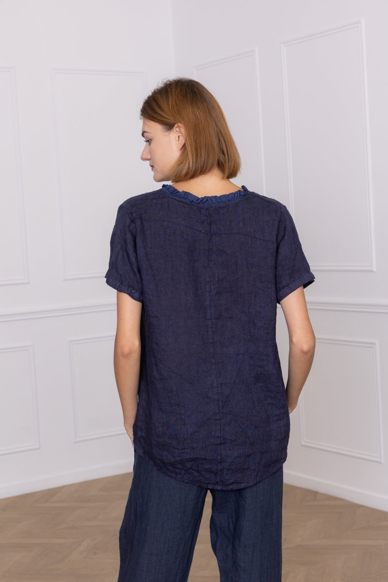 Linen Top with Collar Detail