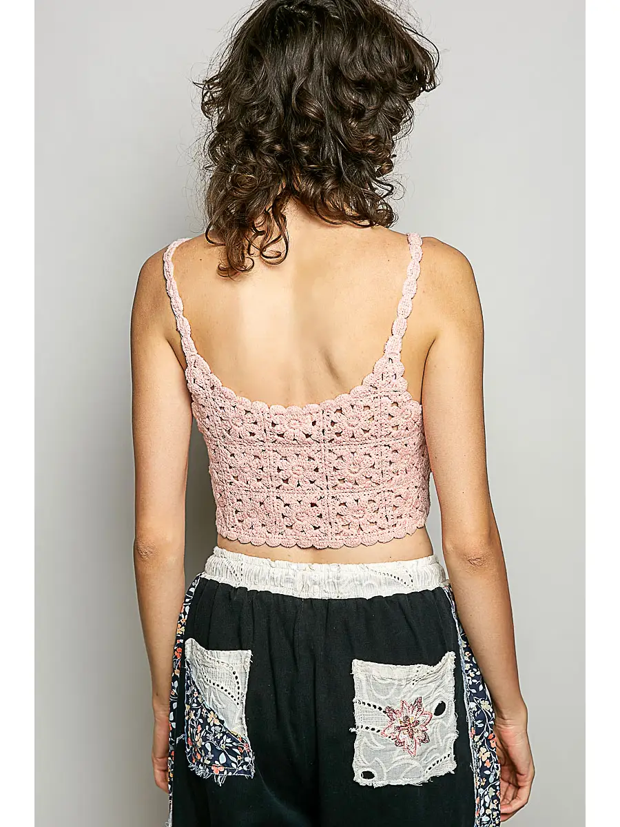 Floral Crochet Tank Crop - One Size