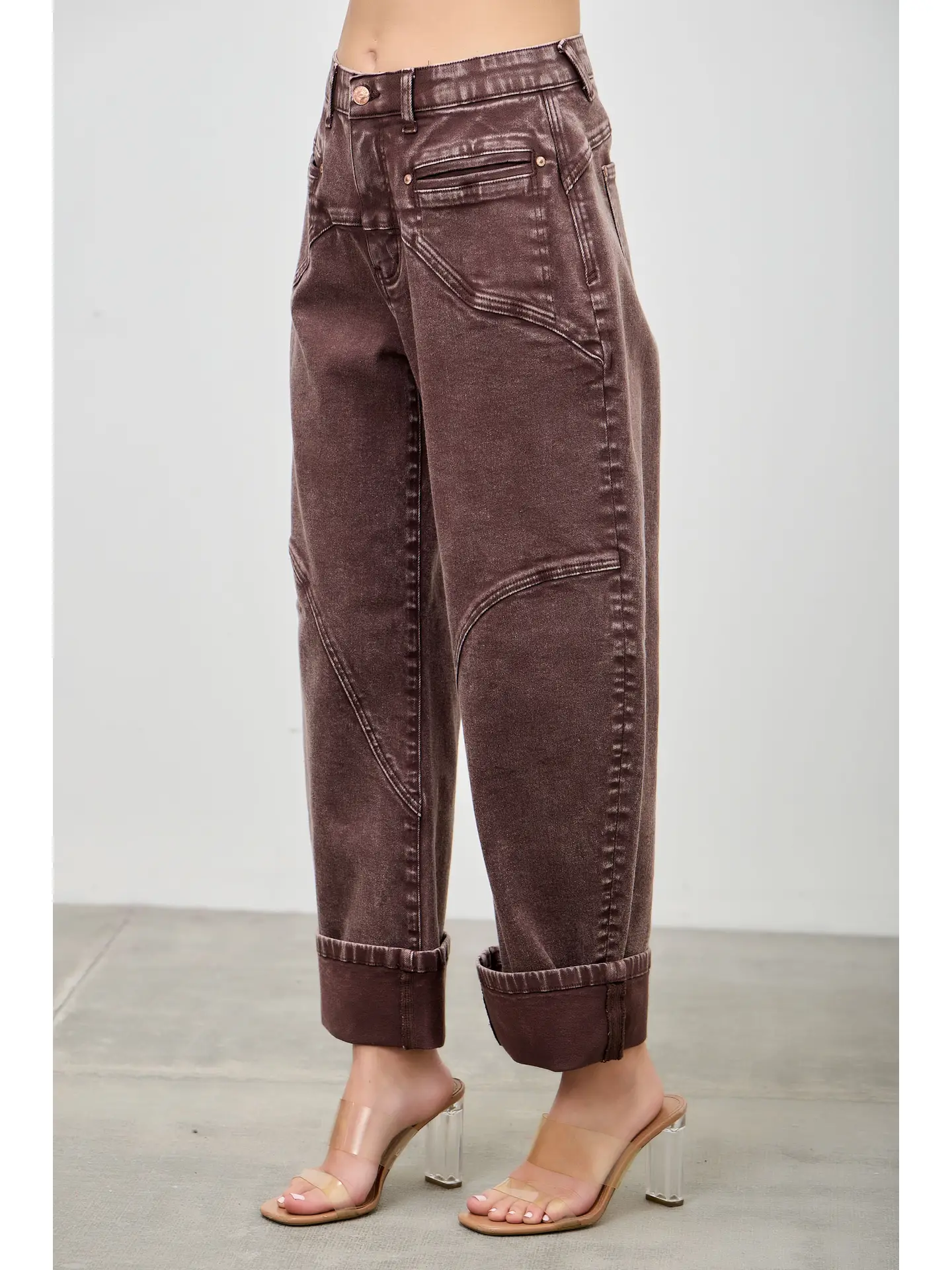 High Rise Colored Western Barrel Jeans