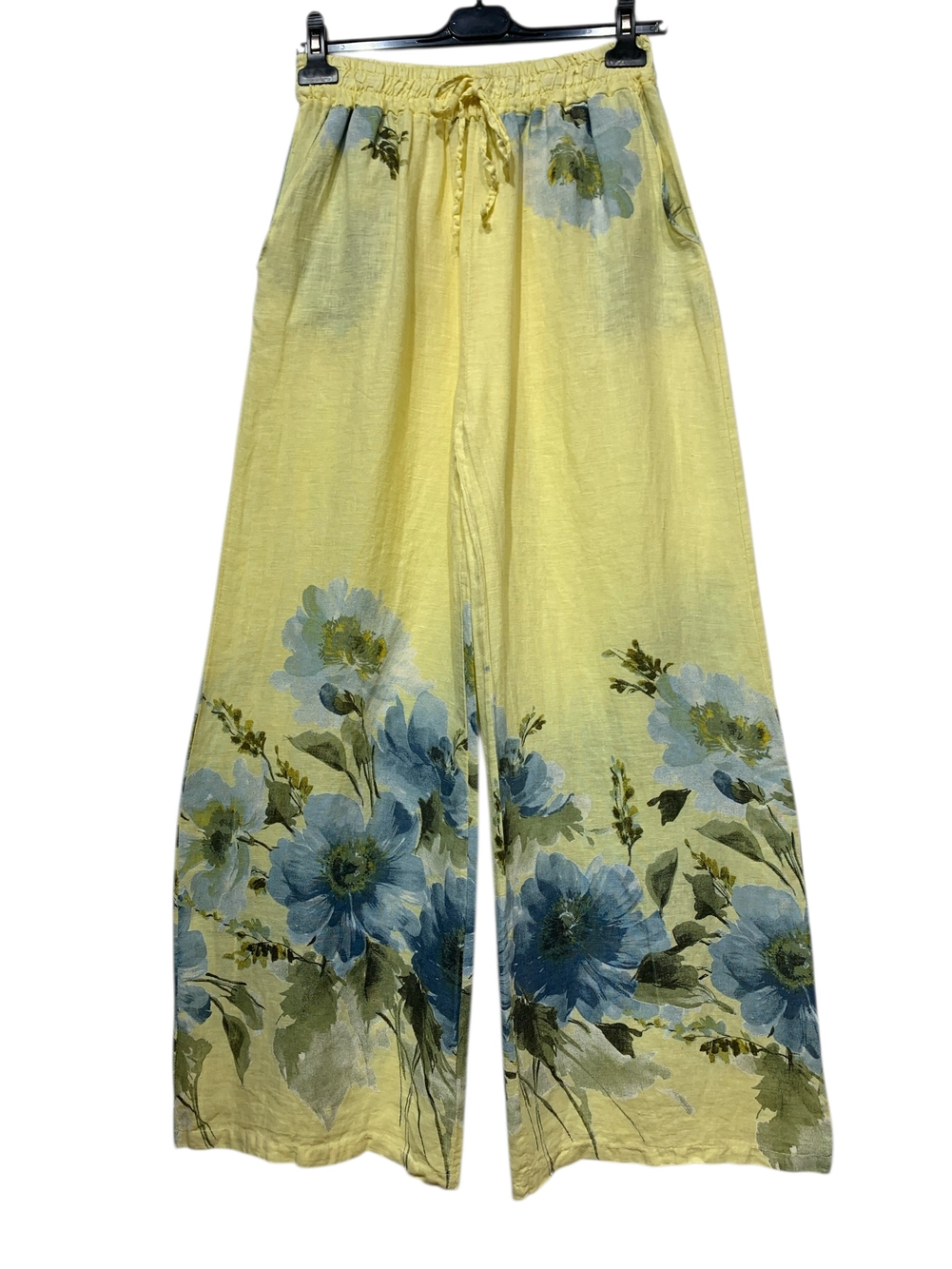 Floral Wide Leg Drawstring 100% Linen Pants