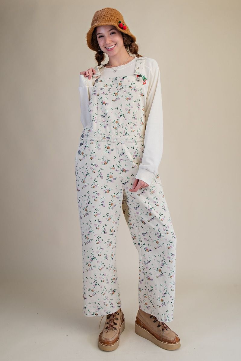 Floral Print Mineral Washed Cotton Twill Overalls