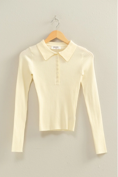 Ribbed Collared Henley Top