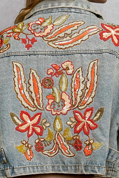 Beaded Embroidered Jean Jacket