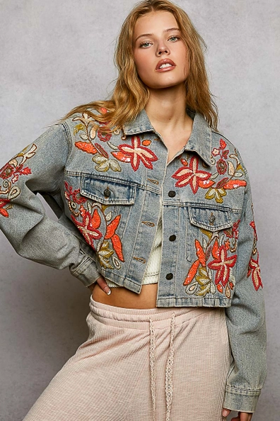 Beaded Embroidered Jean Jacket