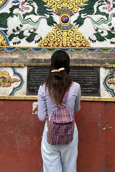 Purple & Red Stripes Gheri Cotton Mini Backpack