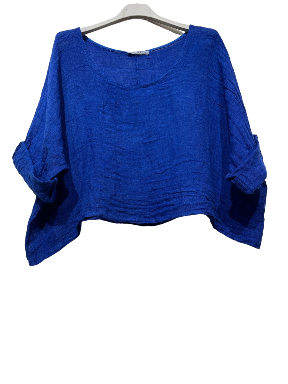 Rolled Sleeve Short Top-100% Linen