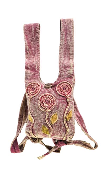 Purple Cotton Crossbody Bag with Hand Woven Flower