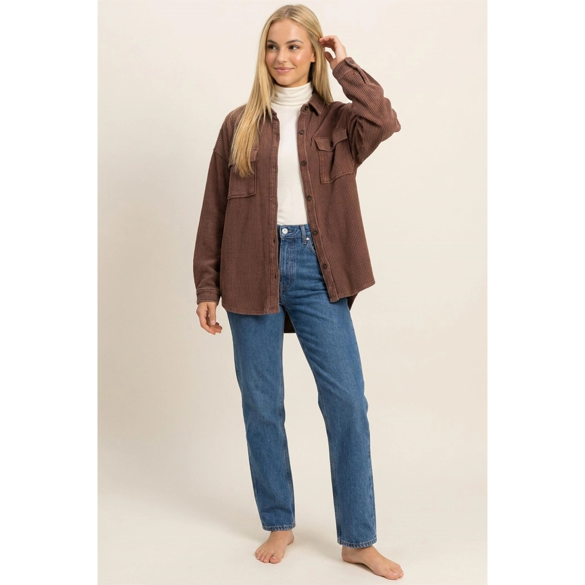 Mineral Wash Waffle Knit Button-Up Jacket