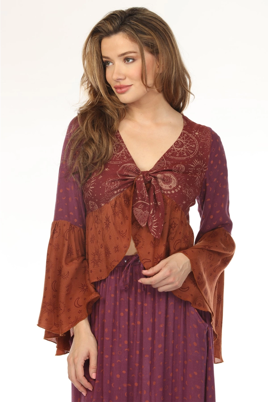 Celestial Patchwork Tie Front Top
