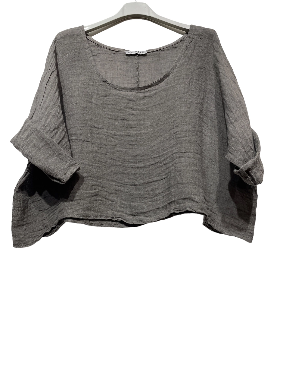 Rolled Sleeve Short Top-100% Linen