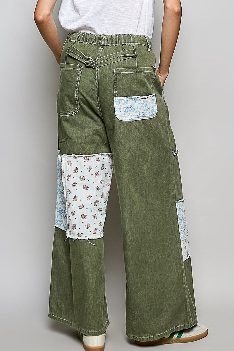 Patchwork Detail Denim Straight Fit Pants