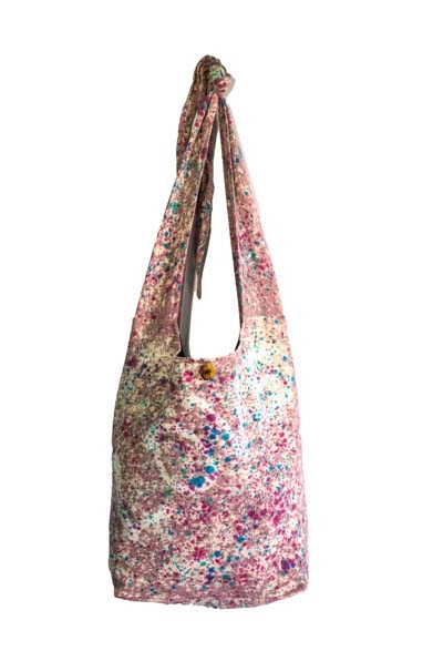 Cotton Dye Drip Crossbody Bag with Floral Pattern