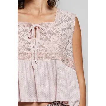 Lace Tie Front Peplum Sleeveless Top