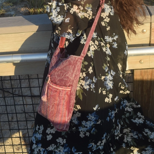 Light Brown Cotton Crossbody Bag