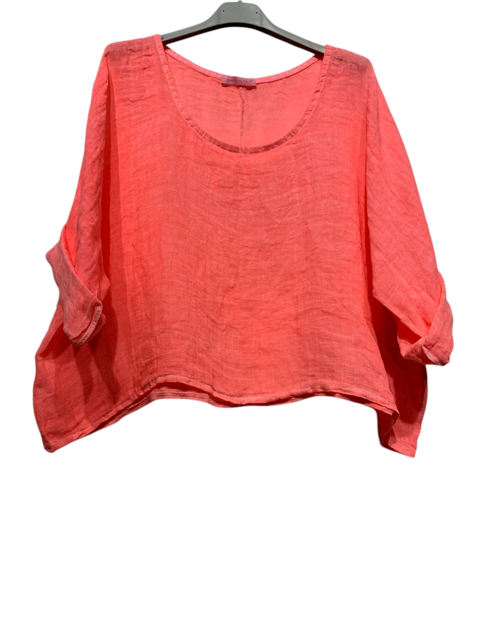 Rolled Sleeve Short Top-100% Linen