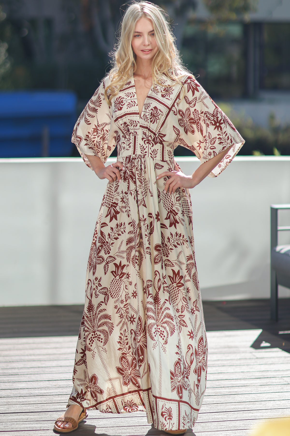 Kimono Sleeve Print Maxi Dress