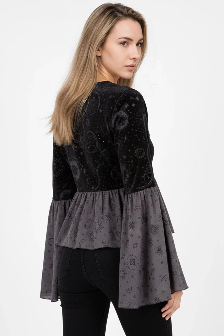 Celestial Patchwork Tie Front Top