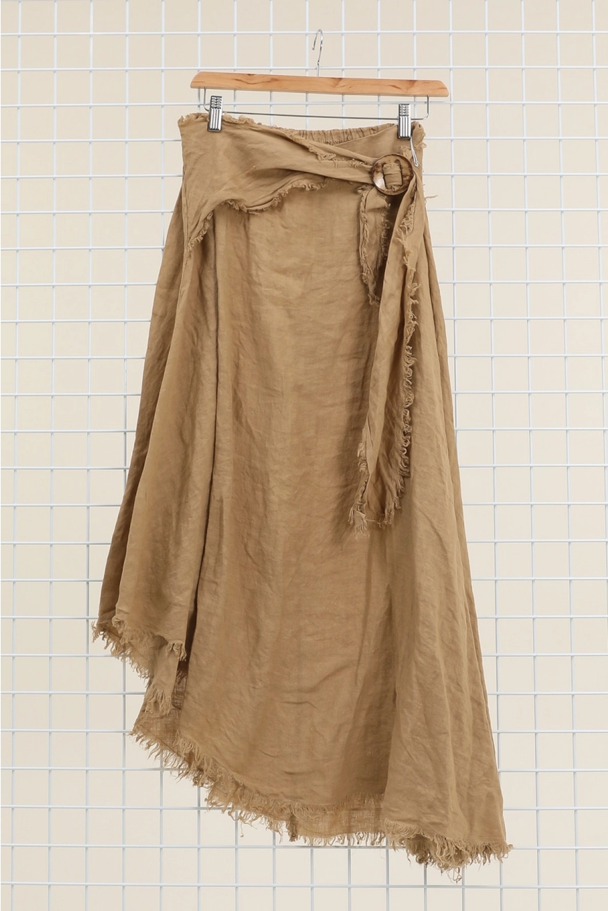 Linen Skirt with Fringe Edges