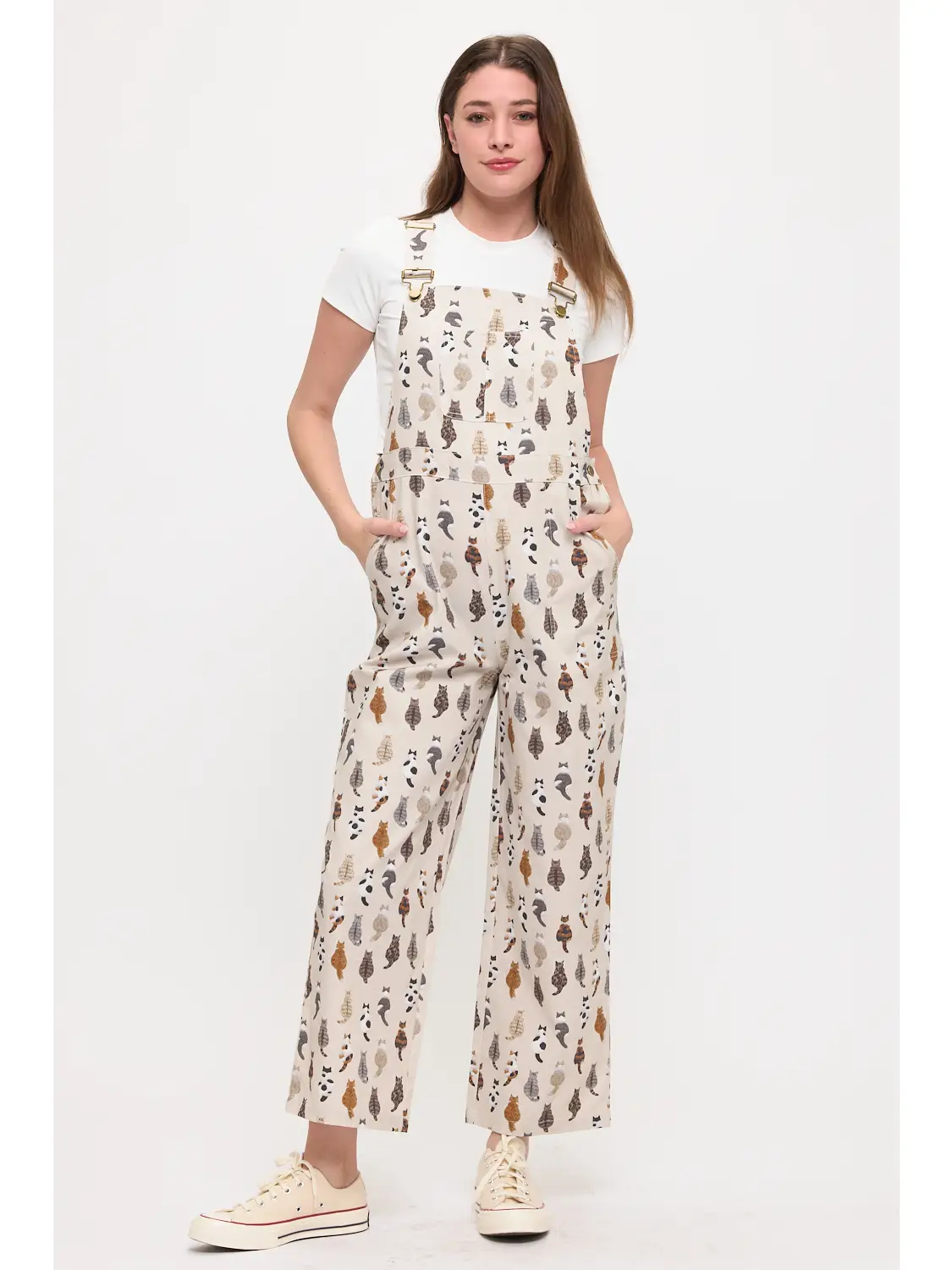 Whimsical Cat Tails Print Overall