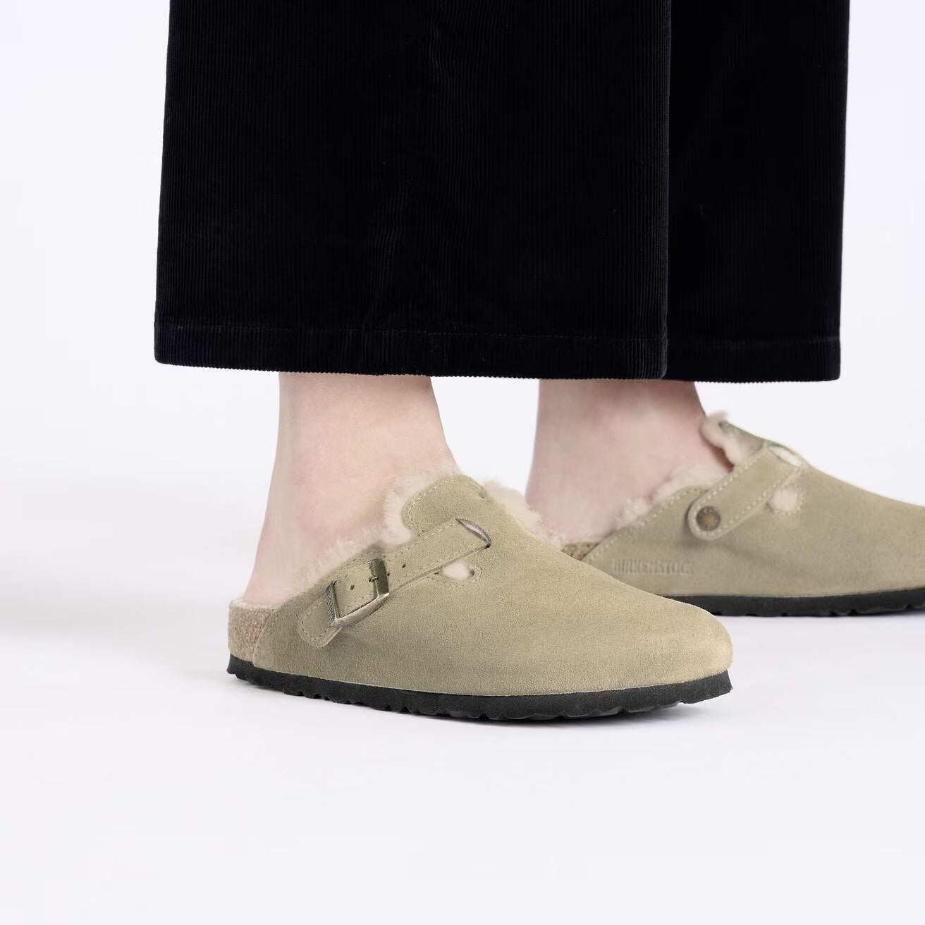 Boston Suede Clog with Shearling Fur Lining