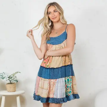 Denim Patchwork Short Dress