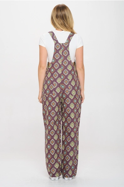 Diamond Floral Print Overalls