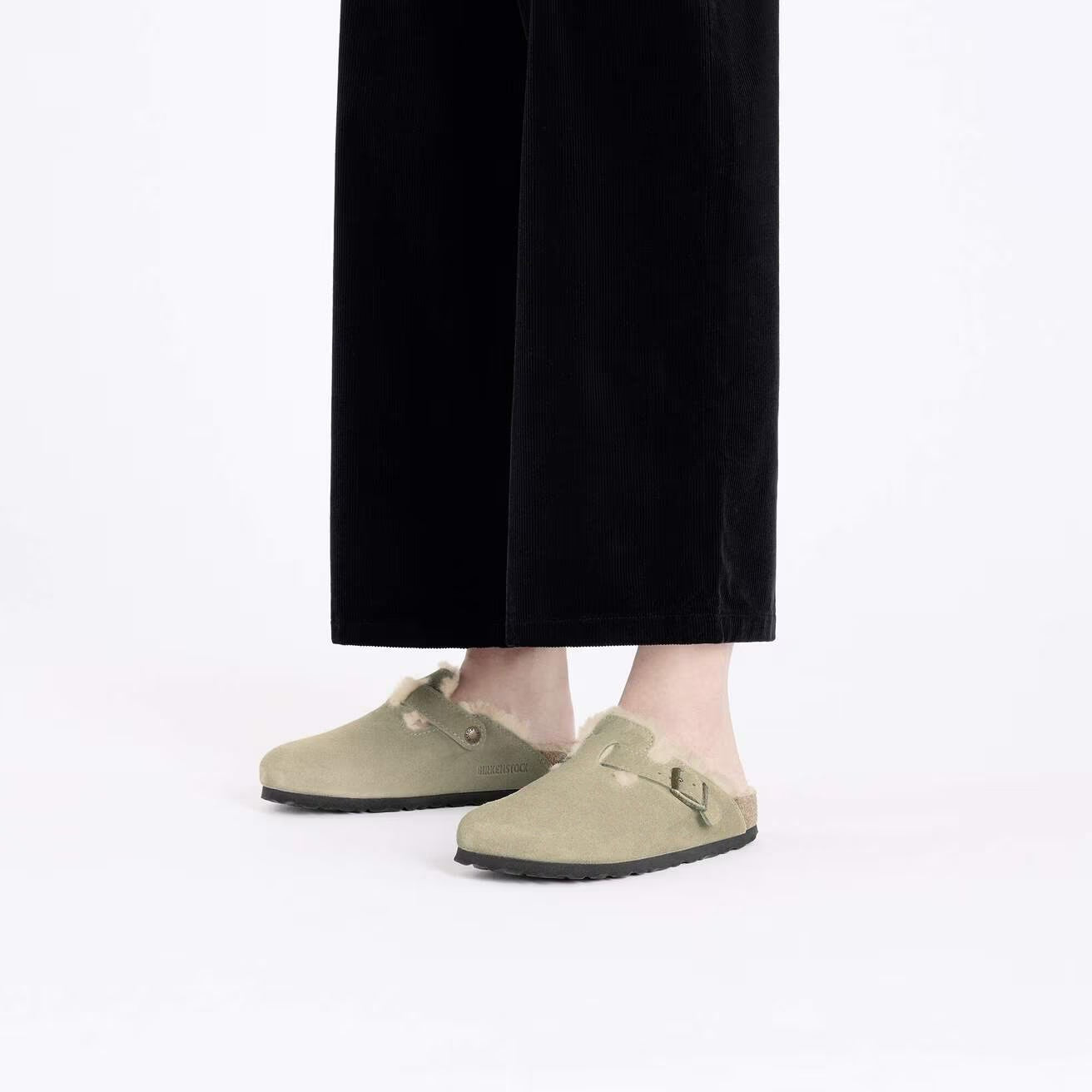 Boston Suede Clog with Shearling Fur Lining