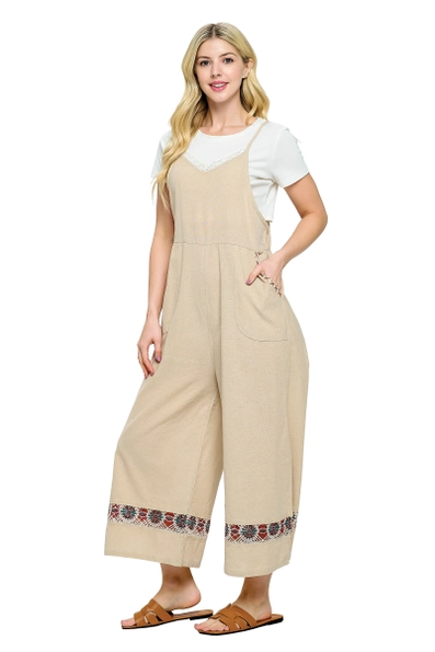 Natural Handstitched Midi Jumpsuit