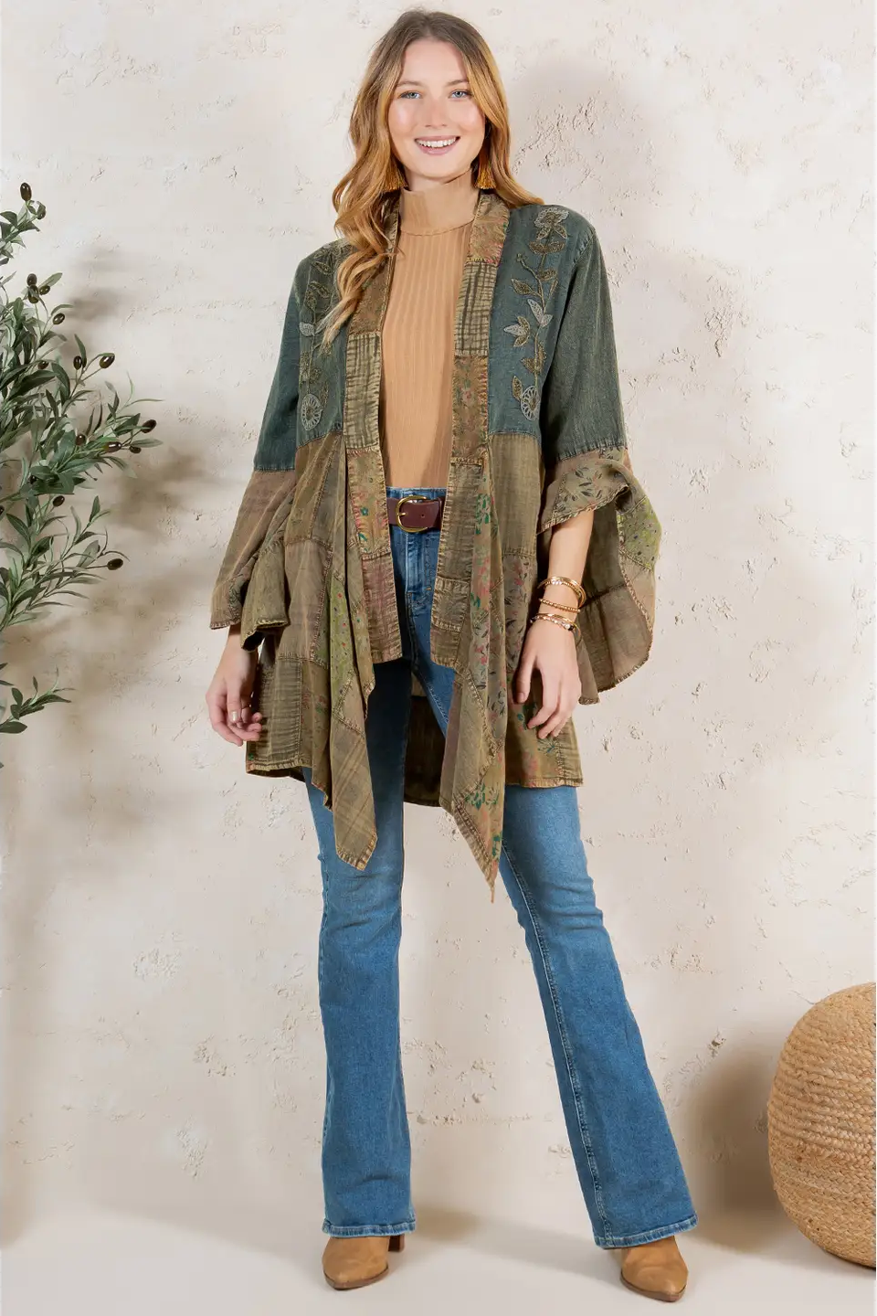 Boho Embroidered Denim Shrug